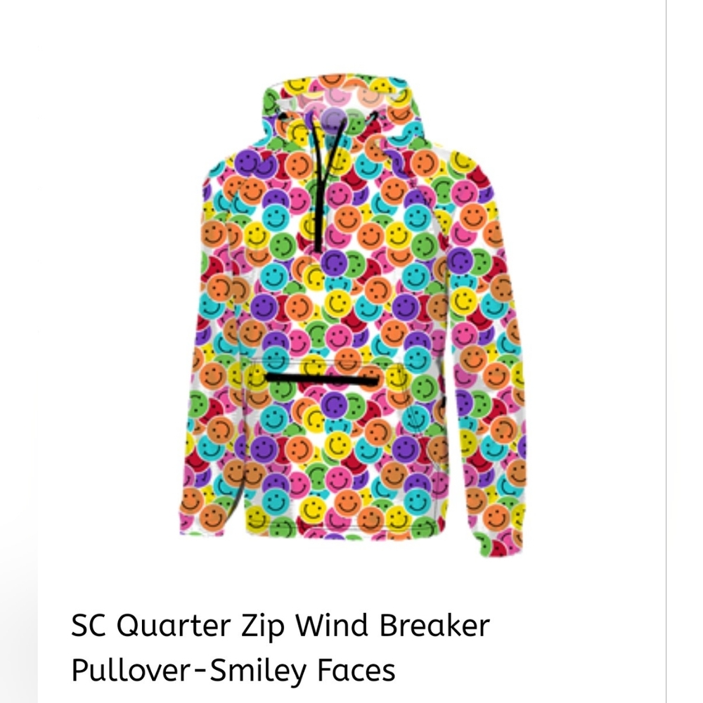 New Southern couture quarter zip smiley face wind breaker/pullover,  rain jacket